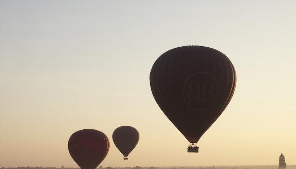 Hot Air Balloon overlooking the 2200 temples and pagodas at Bagan every morning.